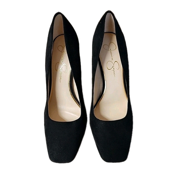 Jessica Simpson Mayrie US 8.5M Faux Suede Black Block Heel Square Toe Heels - Picture 6 of 12